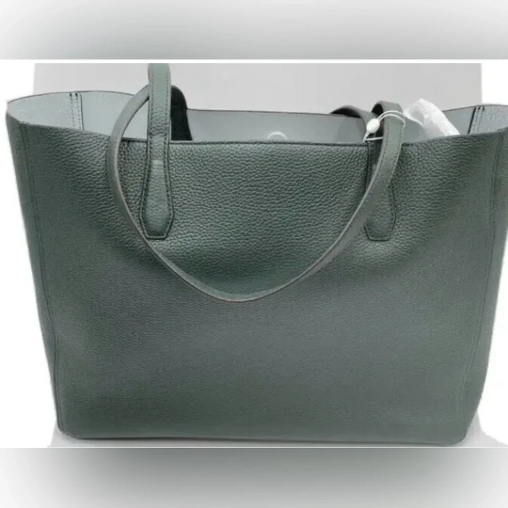 NWT TORY BURCH BLAKE TOTE IN JITNEY GREEN LEATHER SHOULDER BAG POUCH - Picture 5 of 9